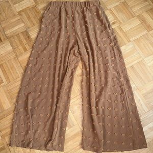 Tannish Brown Wide Leg Pants with Textured Fabric